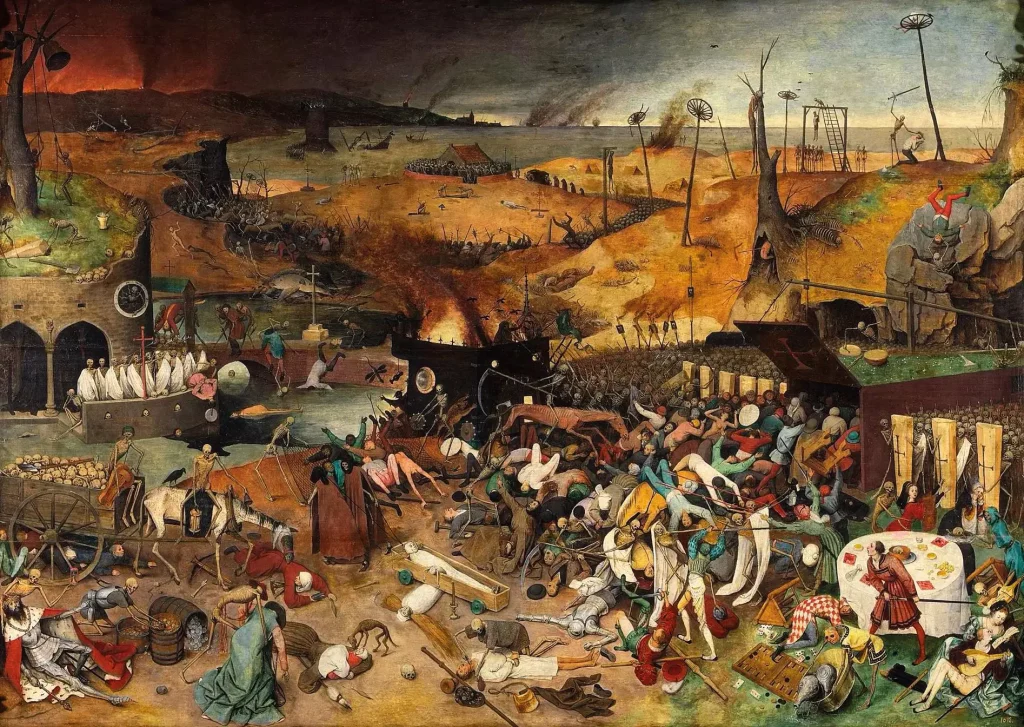 Peinture allégorique et foisonnante de Jérôme Bosch représentant l’humanité livrée à ses excès charnels et spirituels, source d’inspiration majeure pour l’imaginaire surréaliste de Tom Bunk.