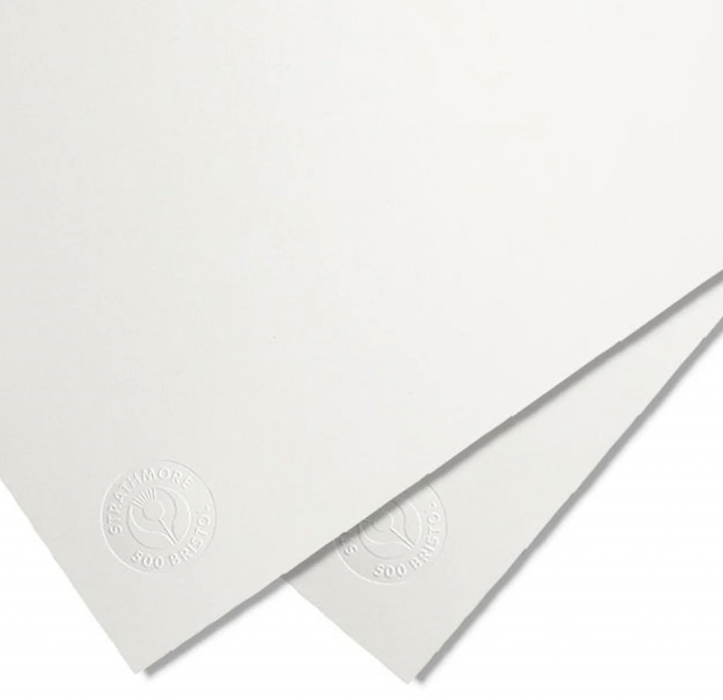 Feuilles vierges de papier Strathmore Bristol 500, support de prédilection de Tom Bunk pour ses créations manuelles.