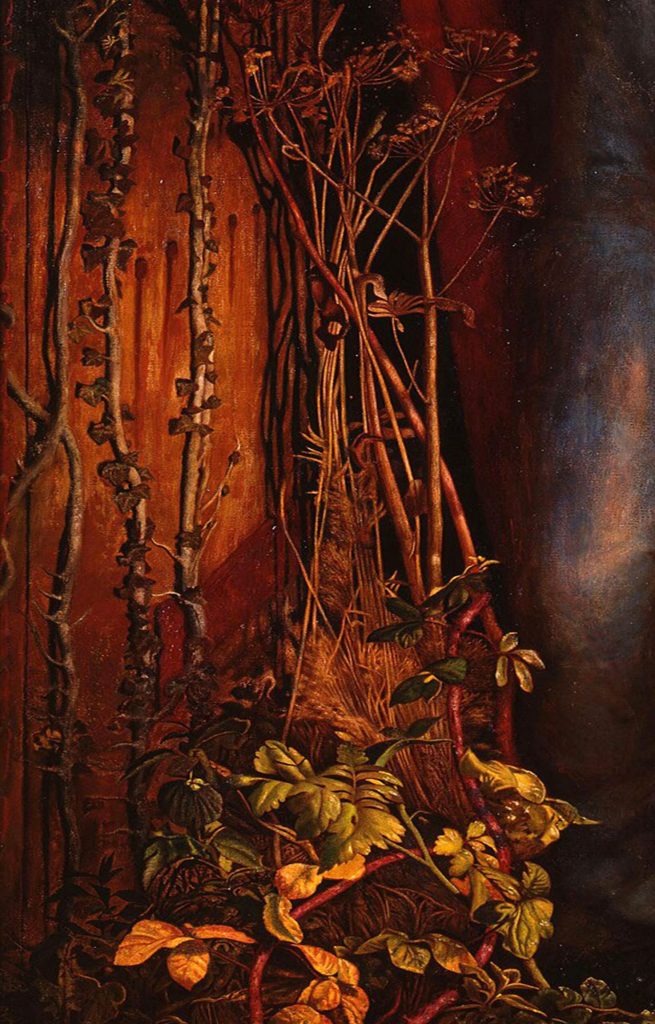 Détail de la porte envahie par les ronces dans The Light of the World de William Holman Hunt