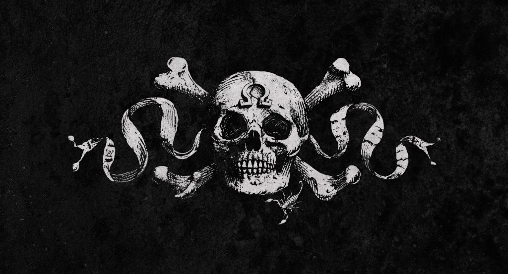 Crâne Omega version gravée, 2025. Créé pour Mayhem « Liturgie de la Mort »