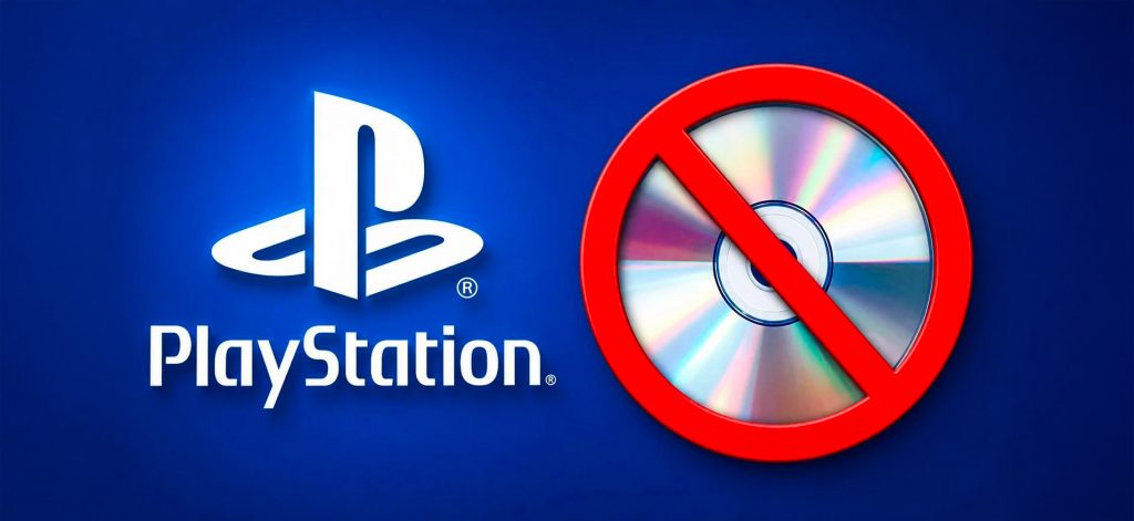 Illustration montrant le logo PlayStation à côté d’un disque barré par un symbole d’interdiction rouge.